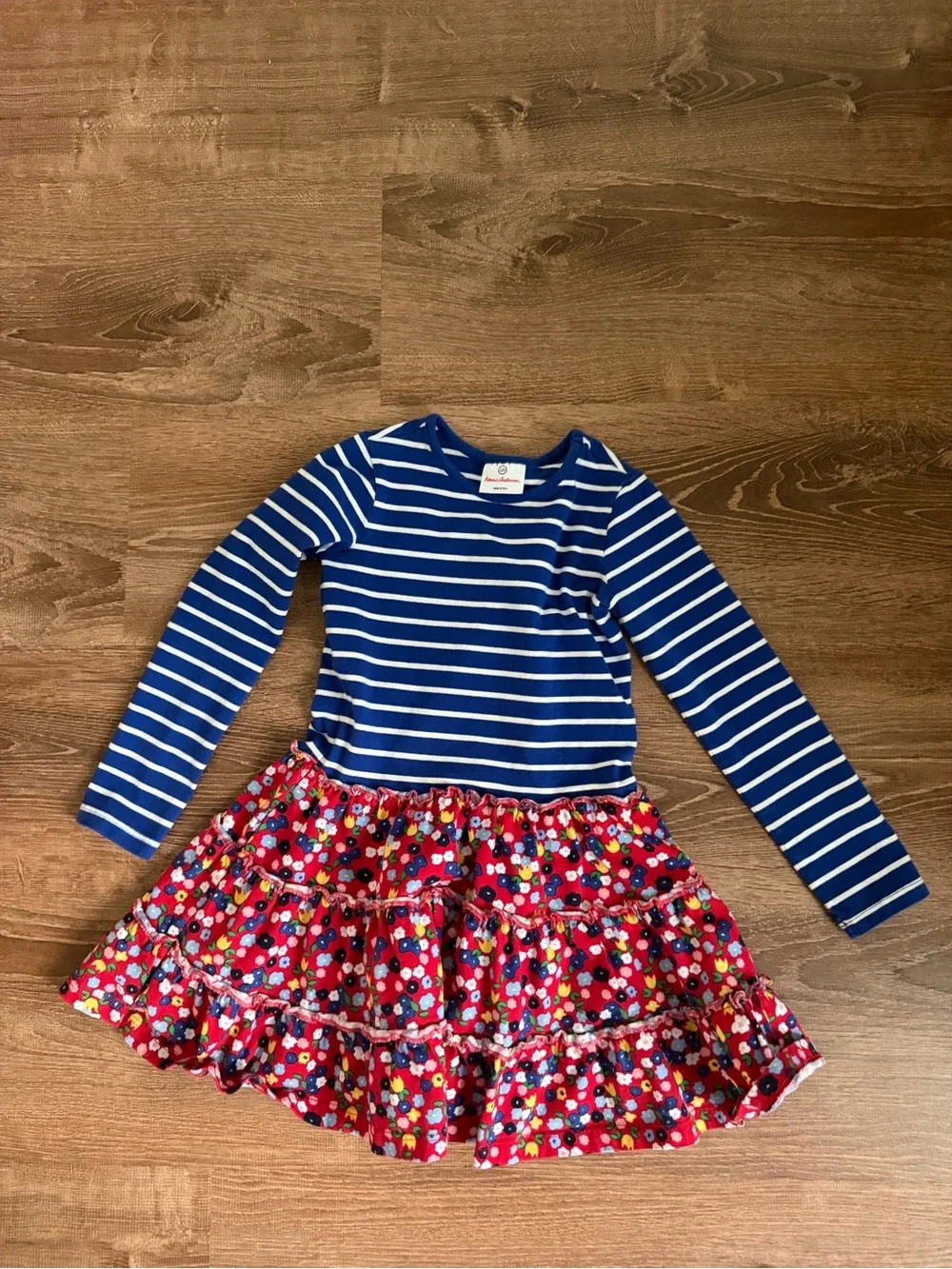 Hanna Andersson ❤️Navy Stripe Top with Red Floral Ruffle Skirt Dress - Picture 5 of 7